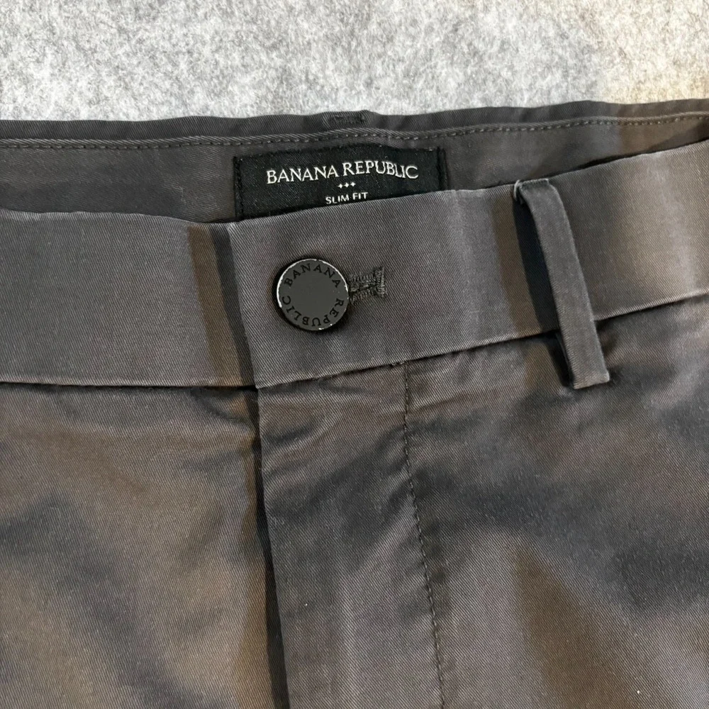 Banana Republic Slim Fit Men's Chino Trousers Gray Stretch Cotton 31x34
